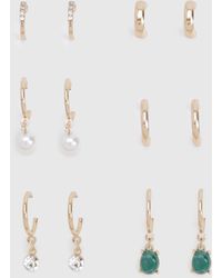 Boohoo - Emerald Stone Hoop Earrings 6 Pack - Lyst