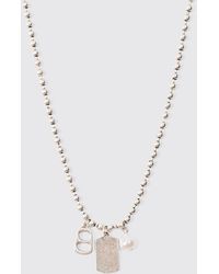 Boohoo - Metal Bead Chain With Dog Tag Pendant Necklace In Silver - Lyst