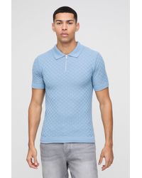 Boohoo - Muscle Fit Zip Neck Basket Knitted Polo - Lyst