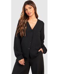 Boohoo - Hammered Pocket Front Dipped Hem Blouse - Lyst