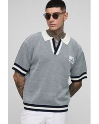 BoohooMAN - Tall Contrast Edge Open Knit Boxy Oversized Polo Shirt - Lyst