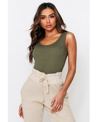 Boohoo Rib Scoop Back Bodysuit - Green