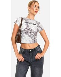 Boohoo - Groupie Era Leopard Print Ringer Baby Tee - Lyst