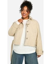Boohoo - Plus Boucle Wool Look Short Trench Coat - Lyst