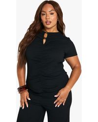Boohoo - Plus Crinkle Button Sleeve Top - Lyst