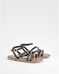 Boohoo - Wide Fit Leather Studded 2 Part Sandals - Lyst