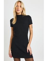 Boohoo - High Neck Short Sleeve Knitted Mini Dress - Lyst