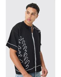 BoohooMAN - Boxy Jacquard Knit Abstract Detail Shirt In Black - Lyst