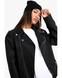 Boohoo - Belted Denim Biker Jacket - Lyst