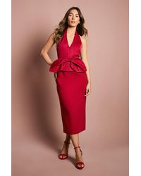 Coast - Halter Neck Structured Satin Column Midi Dress - Lyst