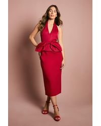 Coast - Halter Neck Structured Satin Column Midi Dress - Lyst