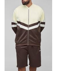 BoohooMAN - Plus Tricot Colour Block Funnel Neck Jacket & Oversized Short Set - Lyst