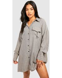 Boohoo - Petite Stripe Pocket Detail Oversized Shirt Dress - Lyst