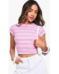 Boohoo - Striped Rib Cap Sleeve Baby Tee - Lyst