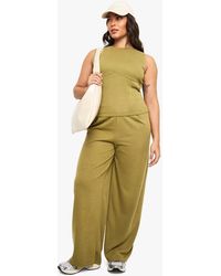 Boohoo - Plus Knitted Drawstring Wide Leg Trouser - Lyst