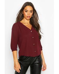 Boohoo Womens Gewebte Bluse mit durchgehender Knopfleiste - Rot