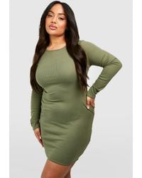 Boohoo - Plus Tie Back Flare Sleeve Rib Dress - Lyst