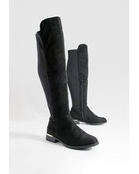 Boohoo - Wide Fit Metal Detail Knee High Boots - Lyst