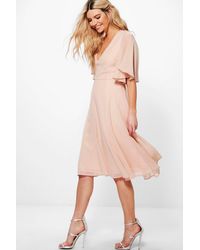 chiffon tie back midi skater dress