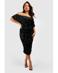 Boohoo - Plus Sequin Off The Shoulder Midi Dress - Lyst