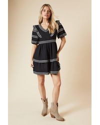 Dorothy Perkins - Embroidered Trim Ruffle Shoulder Mini Dress - Lyst