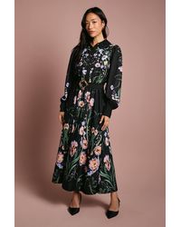 Coast - Long Sleeve Placement Print Shirt Dress With Lace Trims - Lyst