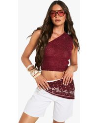 Boohoo - Sequin Knit Sheer Asymmetric One Shoulder Knitted Top - Lyst