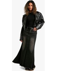 Boohoo - Fishtail Raw Hem Denim Maxi Skirt - Lyst