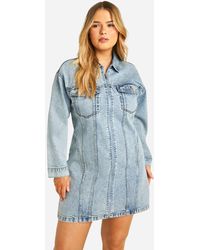 Boohoo - Plus Denim Zip Up Shift Dress - Lyst