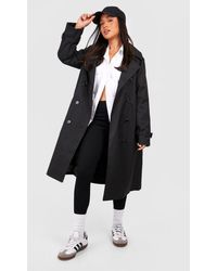 Boohoo - Petite Double Breast Belted Trench Coat - Lyst