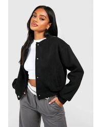 Boohoo - Wool Look Crop Bomber Jacket - Lyst
