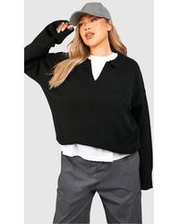 Boohoo - Plus Soft Knit Polo Collar Sweater - Lyst