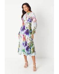 Coast - Bias Cut Georgette Jacquard Flute Sleeve Midi Dress - Lyst