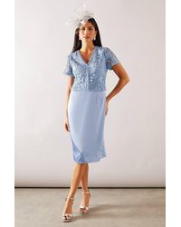 Wallis - Lace Overlay Pencil Midi Dress - Lyst
