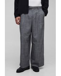 BoohooMAN - Prince Of Wales Plaid Wide Leg Tailored Pants - Lyst