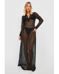 Boohoo - Dogtooth Lace Beach Cover-up Maxi Dress - Lyst