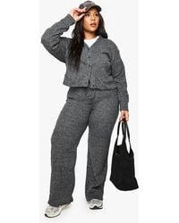 Boohoo - Plus Soft Rib Cardigan And Drawstring Trouser Set - Lyst