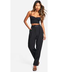 Boohoo - Self Fabric Belted Ankle Grazer Trouser - Lyst