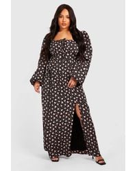 Boohoo - Plus Ditsy Balloon Sleeve Milkmaid Maxi Dress - Lyst