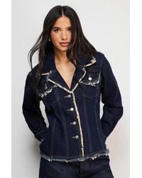 Warehouse - Front Fitted Jean Jacket With Frayed Hem - Lyst