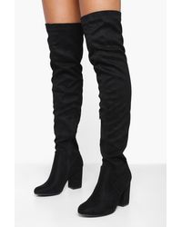 Boohoo Wide Fit Square Toe Ring Detail Boots in Black Womens Shoes Boots Over-the-knee boots 