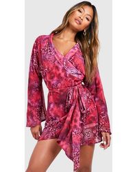 Boohoo - Animal Print Wrap Mini Dress - Lyst
