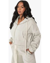 Boohoo - Plus Contrast Drawcord Boxy Crop Hoodie - Lyst