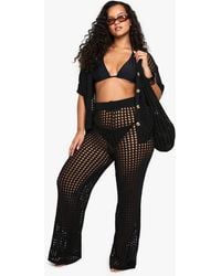 Boohoo - Plus Beach Knit Wide Leg Trouser - Lyst