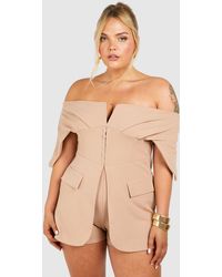 Boohoo - Plus Scuba Crepe Corset Hook & Eye Detail Bardot Blazer Romper - Lyst