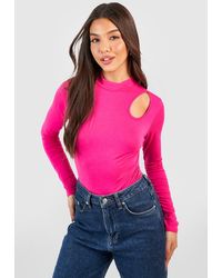 Boohoo - Jersey High Neck Cut Out Bodysuit - Lyst