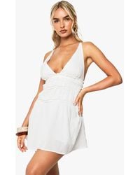 Boohoo - Textured Strappy Ruched Mini Dress - Lyst