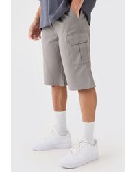 BoohooMAN - Elastic Waist Grey Relaxed Fit Longer Length Cargo Shorts - Lyst
