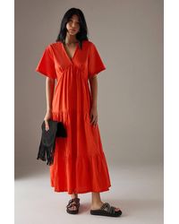 Warehouse - Poplin Whipstitch Trim Midi Smock Dress - Lyst
