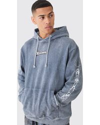 BoohooMAN - Oversized Acid Wash Embroidered Wing Graphic Hoodie - Lyst